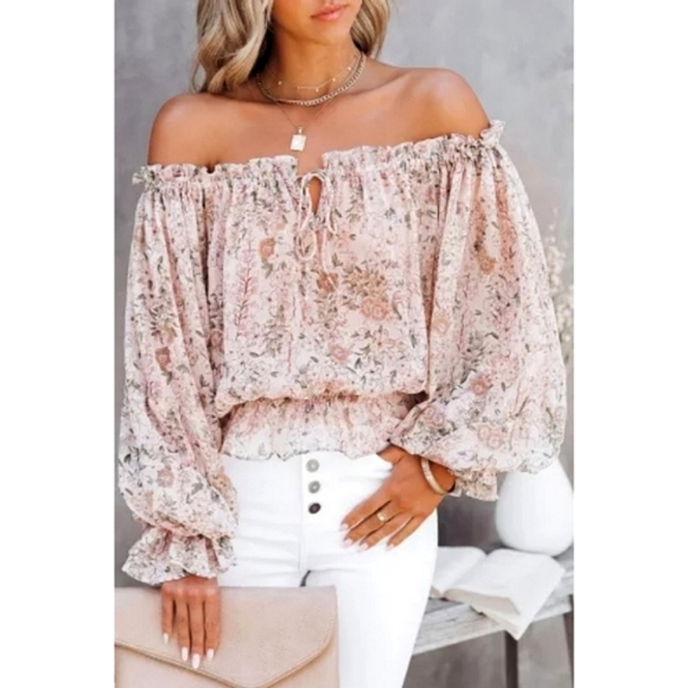 LAST ONE! Plus Size Off The Shoulder Floral Top - Picture 6 of 6